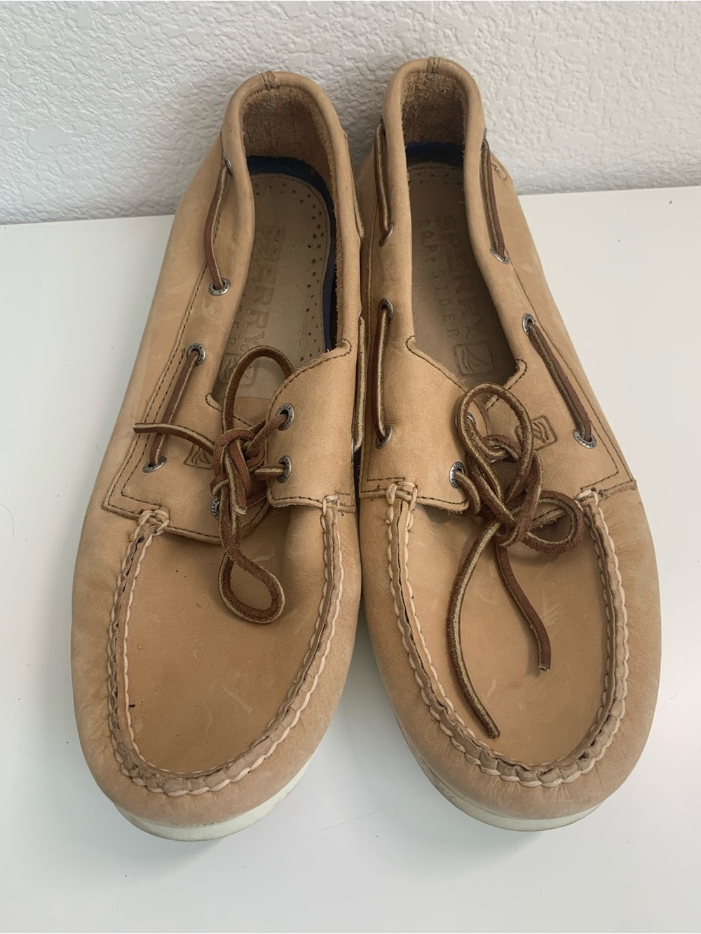 Sperry Light Brown Leather Moc Toe Boat Shoes